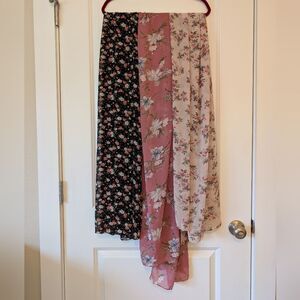 3-Pack Bundle Unbranded Black Pink Floral Chiffon Hijabs Headwraps Scarves